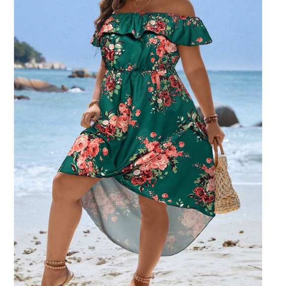Plus Floral Print Off Shoulder High Low Dress - Picture 8 of 10